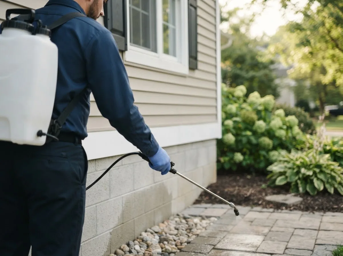 Pest control technician inspecting a home in Center Barnstead, NH